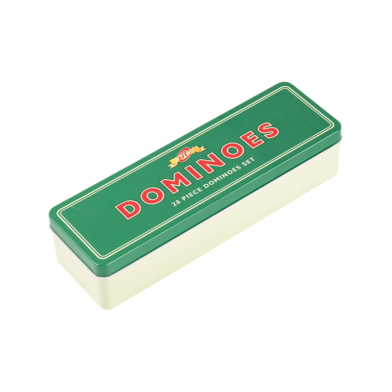 Domino Double Six classique avec boîte en fer vert et blanc