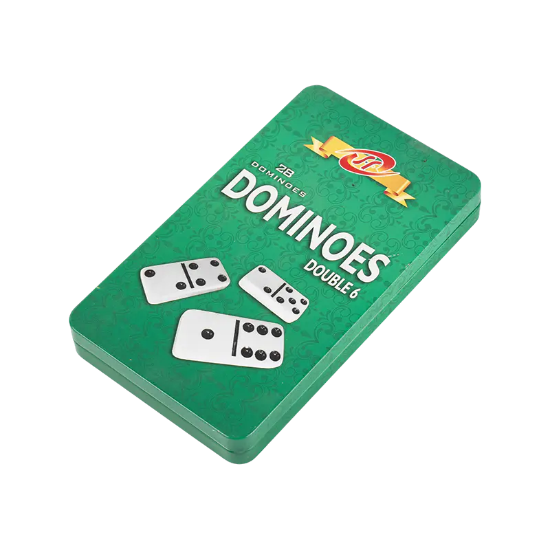 Domino Double Six standard dans la boîte en fer bleu foncé