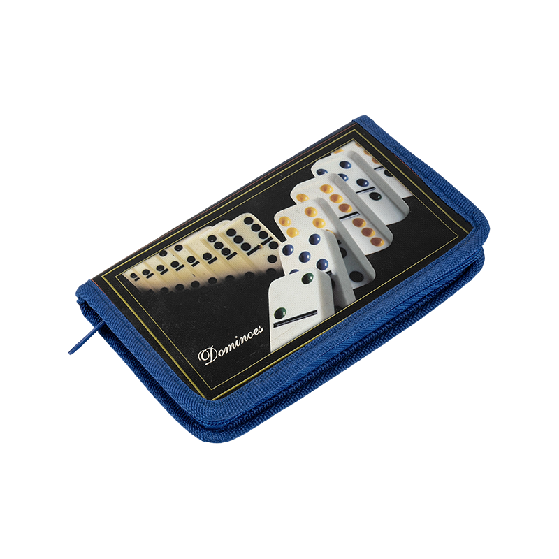 Double six dominos portable dans le boîtier en toile bleue