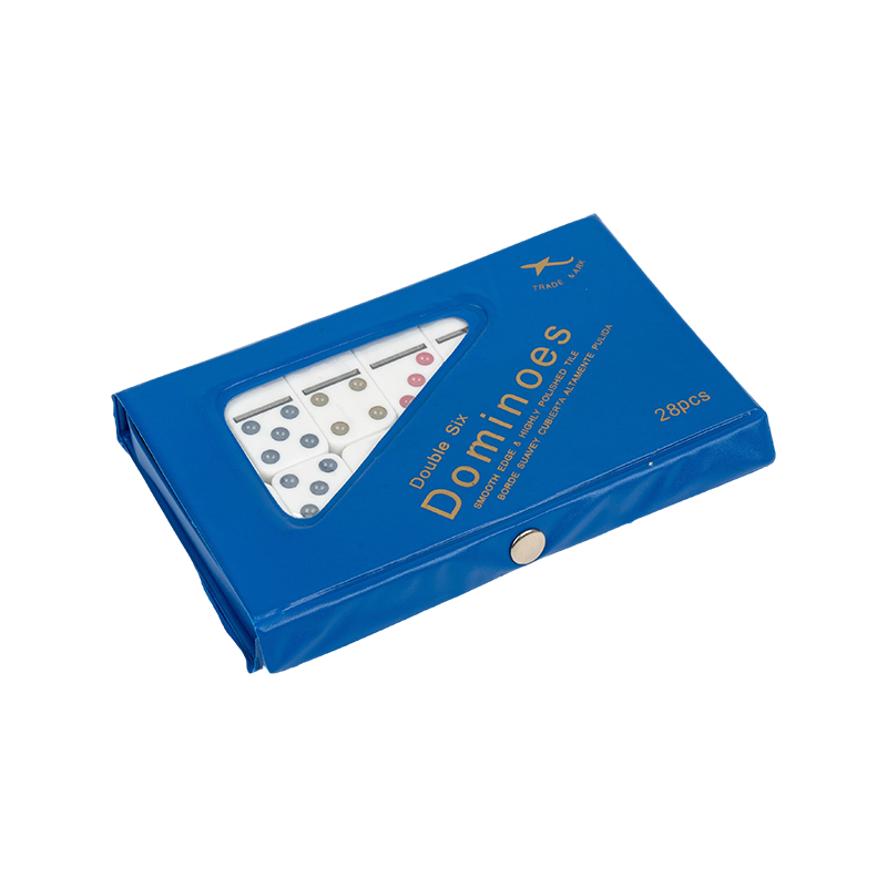 Double six dominos pour adultes et enfants avec boîtier en vinyle bleu