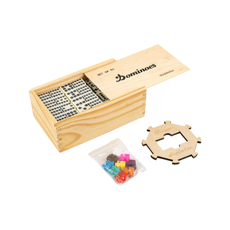Boîte en bois naturel double douze dominos