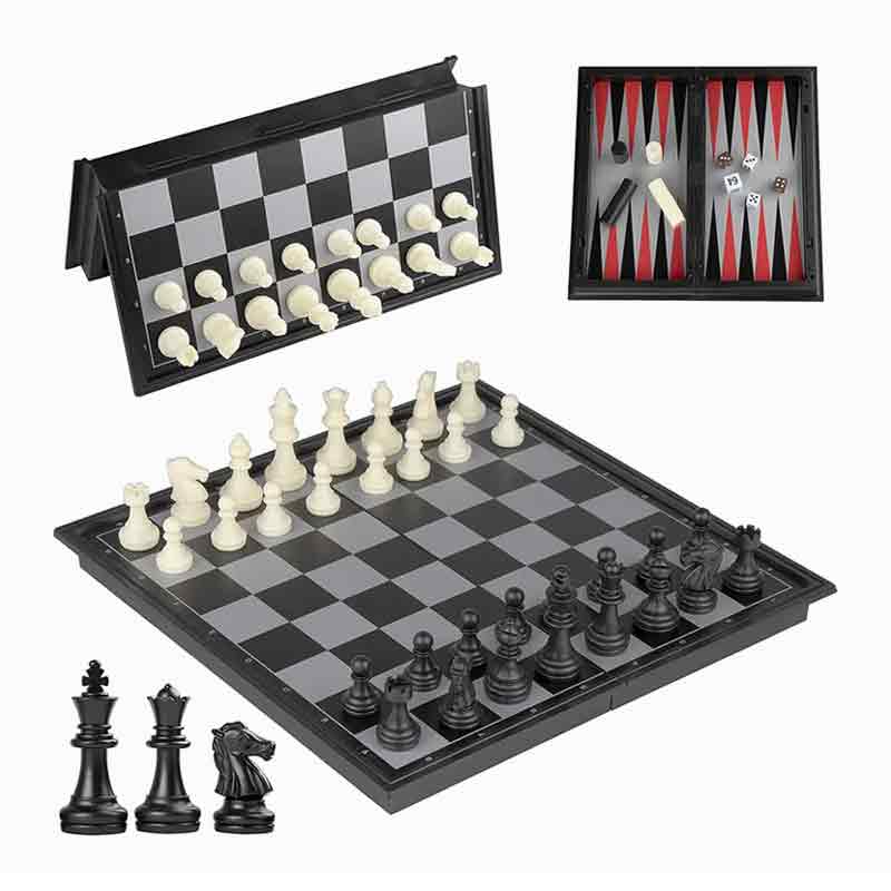 Taille de voyage 3 en 1 ensemble d'échecs en plastique